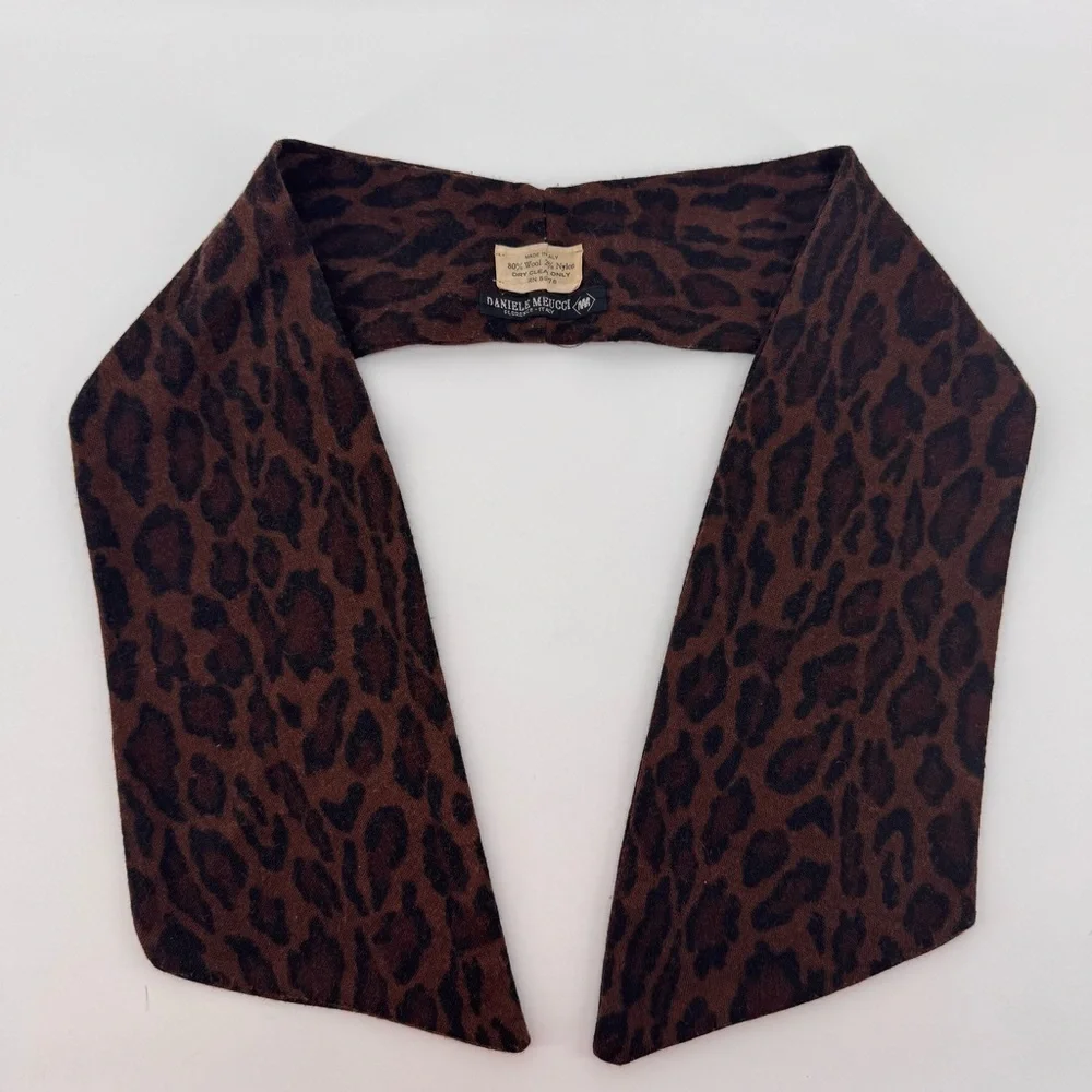 Brown and Black Leopard Print Scarf with Gold Accent